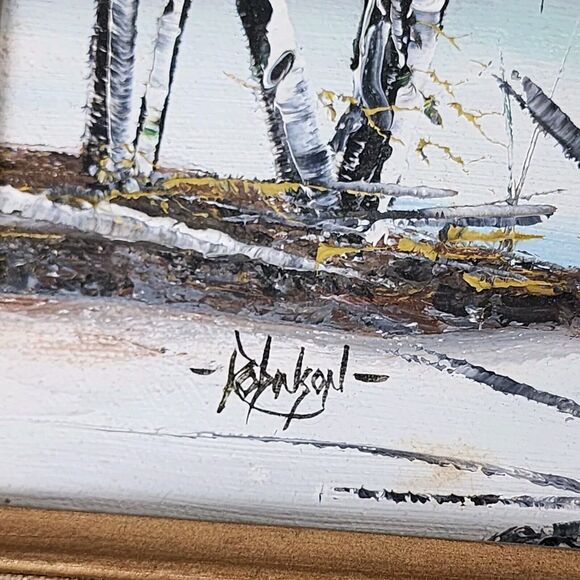 Birch Tree Oil Painting Northwoods Snowy Forest Winter Woods Aspen Pine Fir Snow - Picture 6 of 12